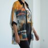Vibrant Artistic Print Sheer Shirt