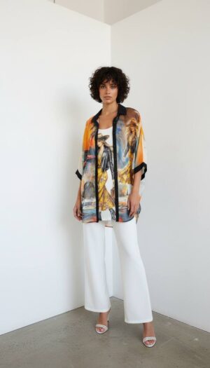 Vibrant Artistic Print Sheer Shirt