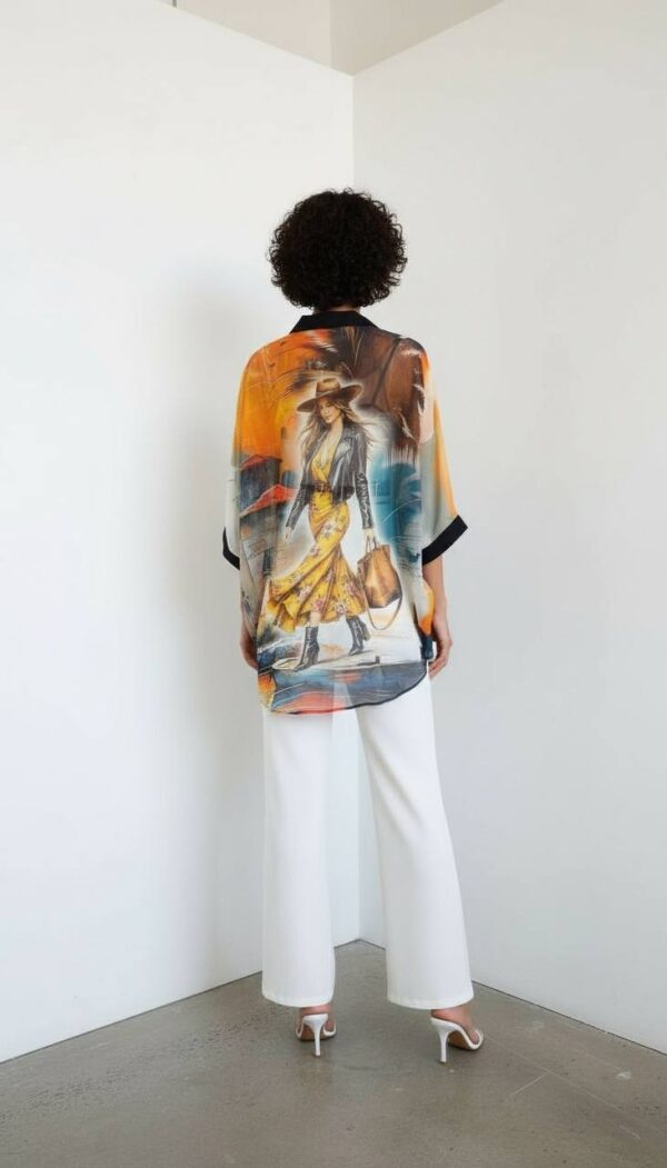 Vibrant Artistic Print Sheer Shirt