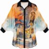 Vibrant Artistic Print Sheer Shirt