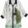 Elegant Peacock Print Sheer Shirt