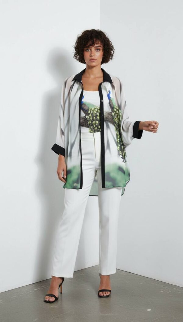 Elegant Peacock Print Sheer Shirt