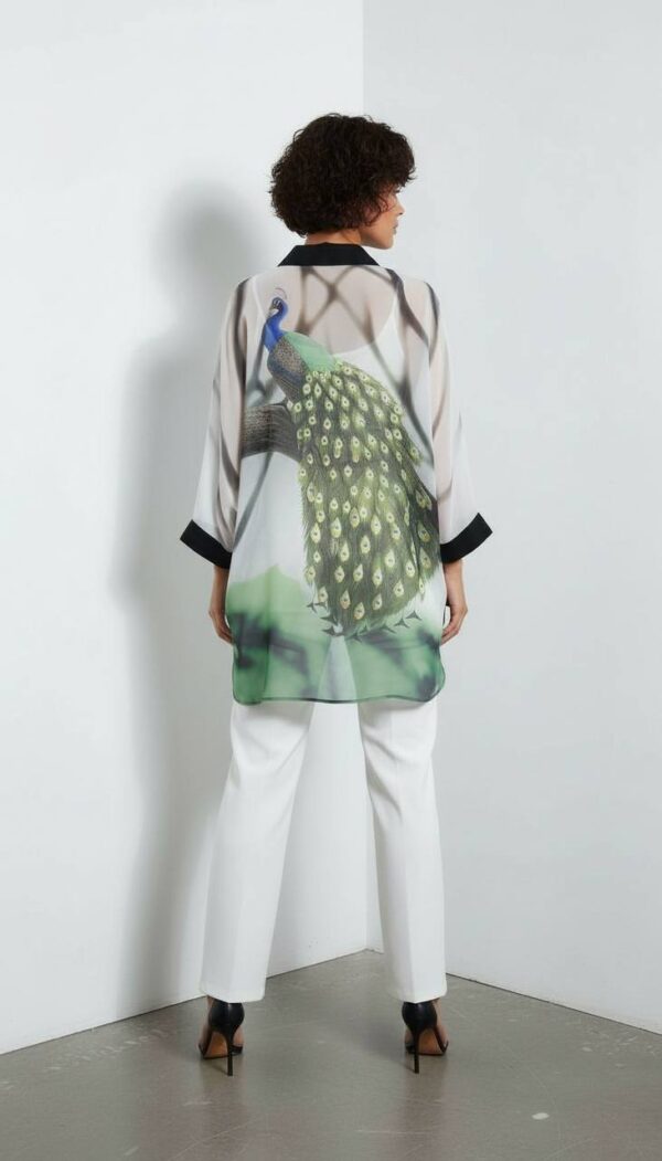 Elegant Peacock Print Sheer Shirt