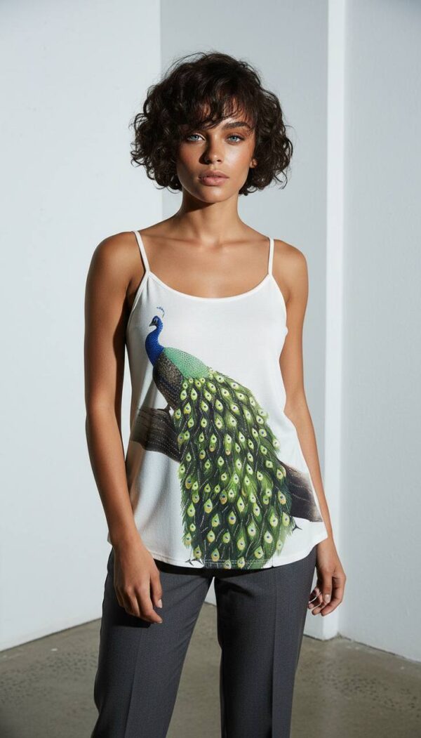 Elegant Peacock Print Sheer Shirt