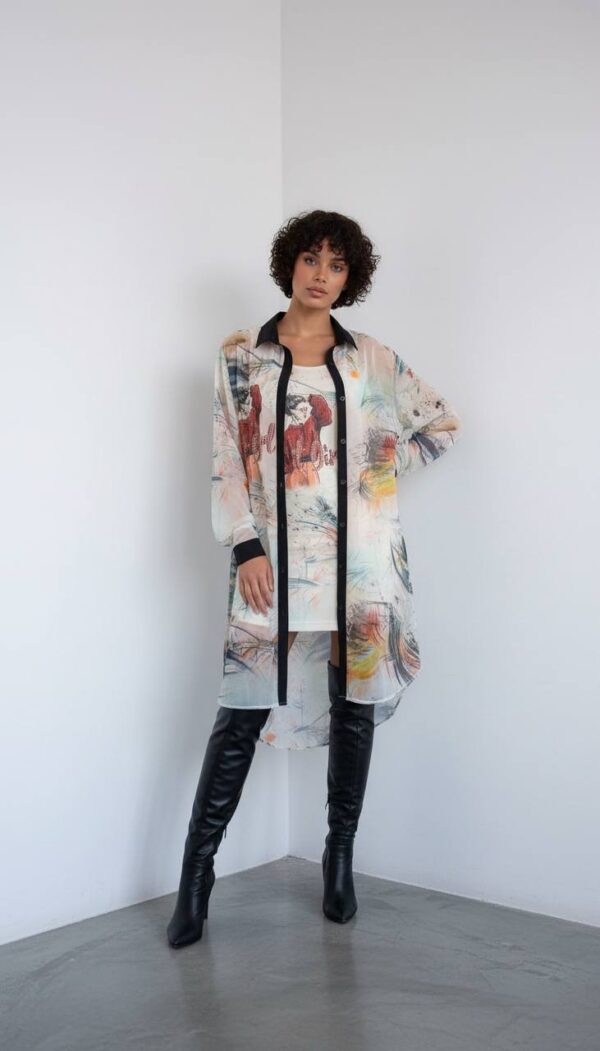 Artistic Abstract Print Longline Tunic