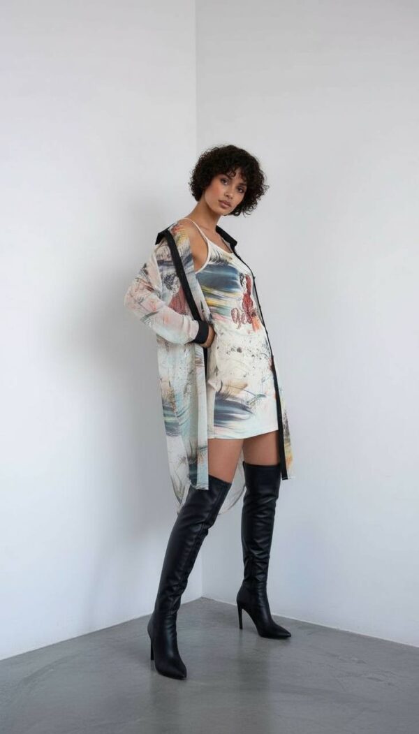 Artistic Abstract Print Longline Tunic