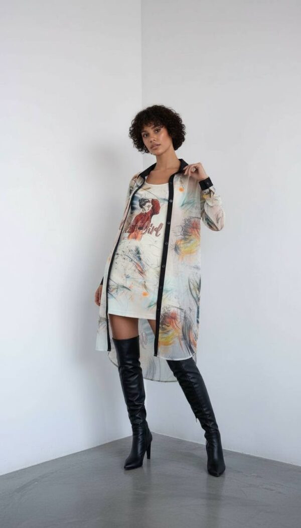 Artistic Abstract Print Longline Tunic
