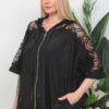 Lace-Detailed Hooded Cape Jacket with Rhinestone Accents