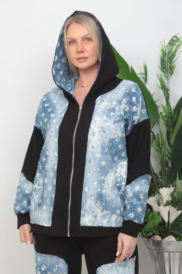 Denim With Cotton Jacket and Bottom Two-Pieces Set