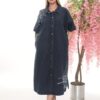 Embroidered Dark Denim Shirt Dress
