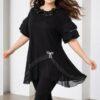 Elegant Ruffled Layered Black Blouse with Embellishments
