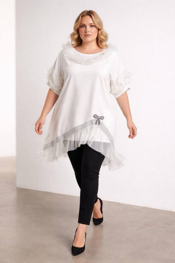 Elegant Ruffled Layered Black Blouse with Embellishments