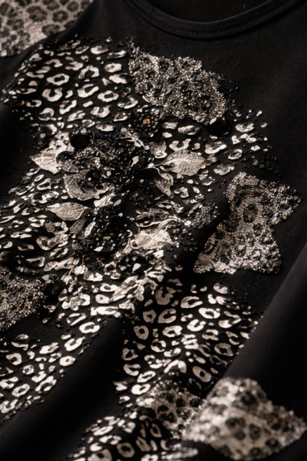 Elegant Black Animal Print Blouse with Mesh Sleeves