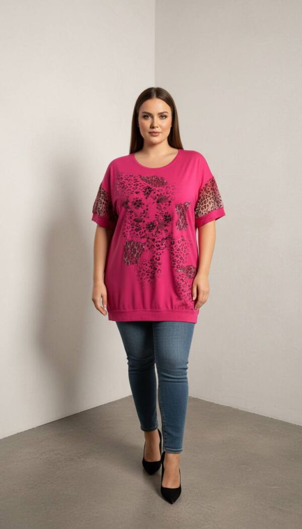 Elegant Black Animal Print Blouse with Mesh Sleeves