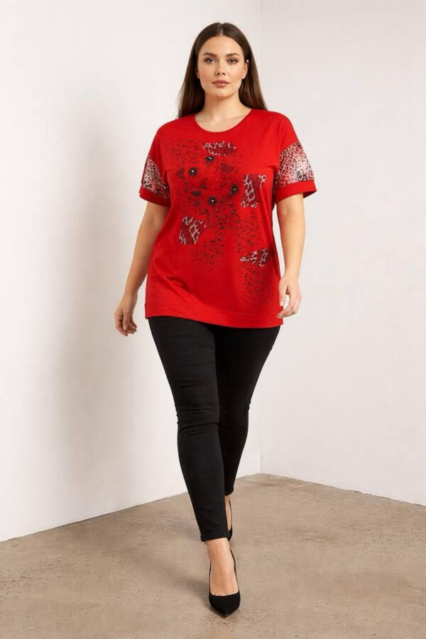 Elegant Black Animal Print Blouse with Mesh Sleeves