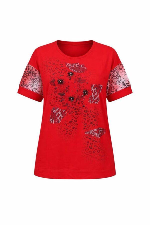 Elegant Black Animal Print Blouse with Mesh Sleeves