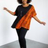 Elegant Asymmetrical Orange Snakeskin Print Blouse