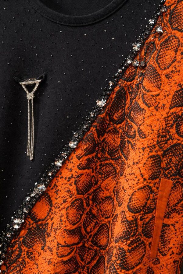 Elegant Asymmetrical Orange Snakeskin Print Blouse