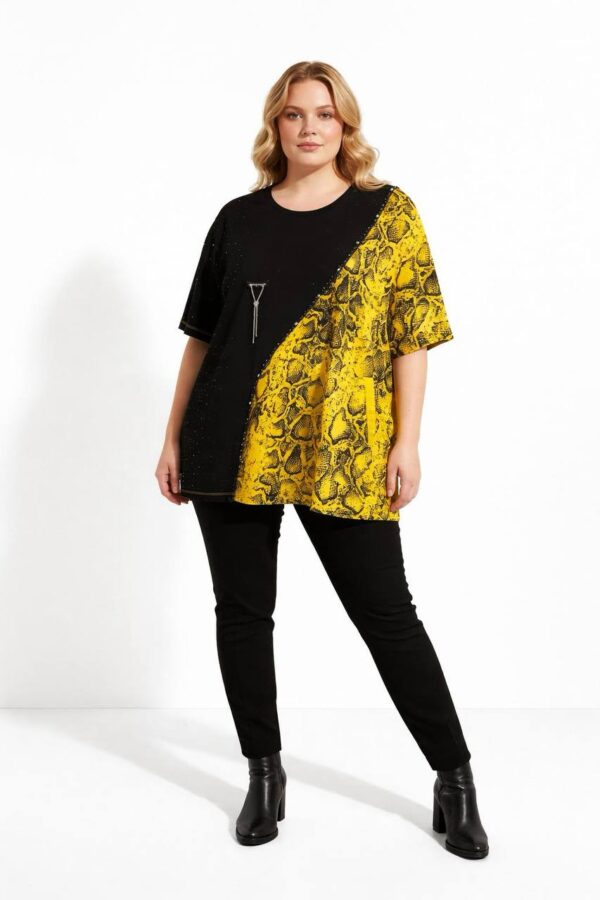 Elegant Asymmetrical Orange Snakeskin Print Blouse