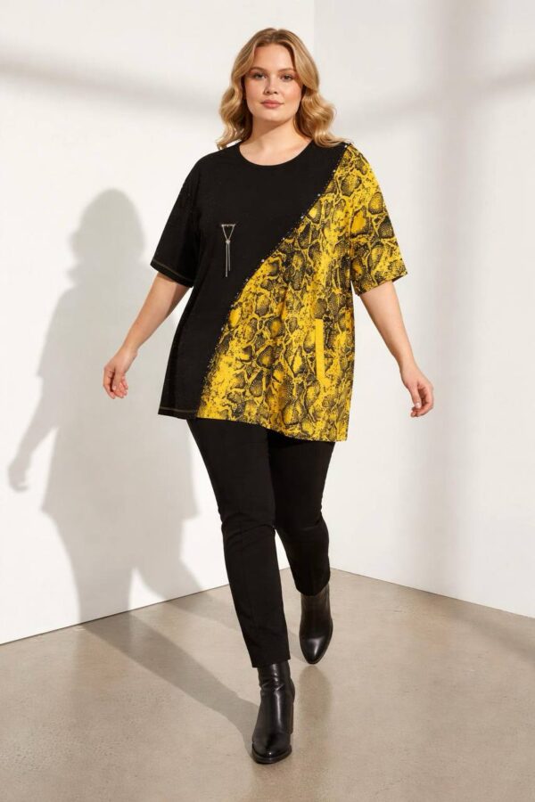 Elegant Asymmetrical Orange Snakeskin Print Blouse