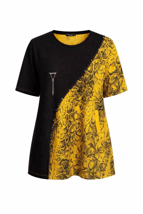 Elegant Asymmetrical Orange Snakeskin Print Blouse