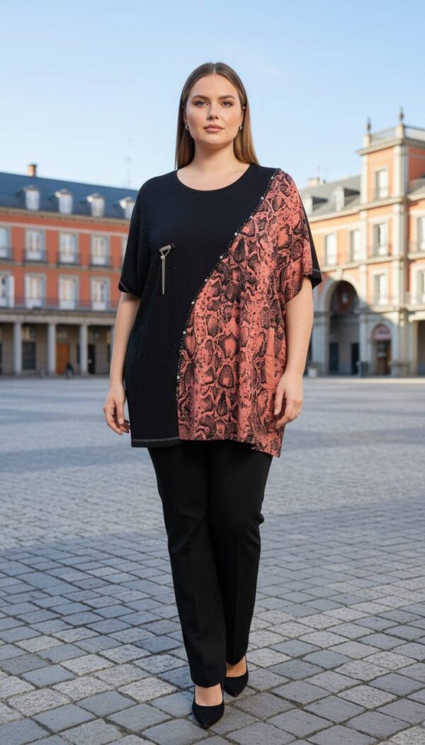 Elegant Asymmetrical Orange Snakeskin Print Blouse