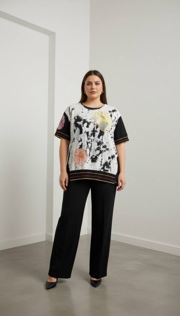Elegant Abstract Floral Print Short Sleeve Blouse