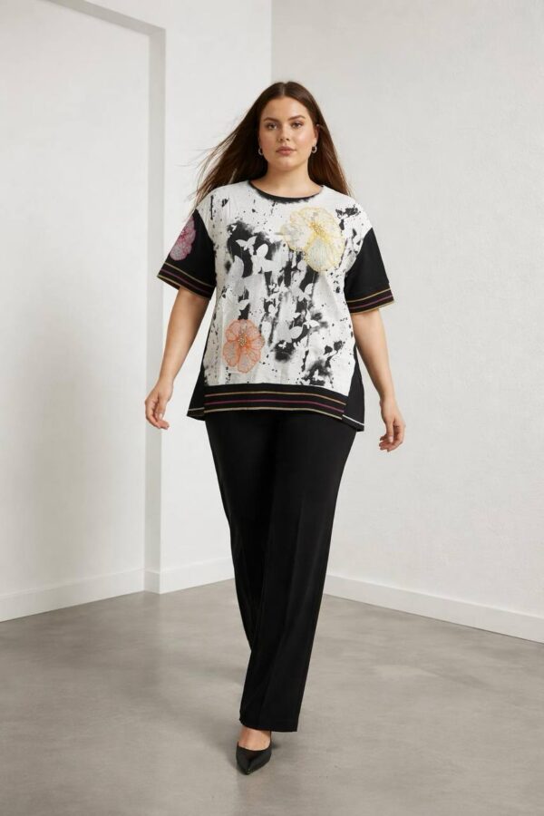 Elegant Abstract Floral Print Short Sleeve Blouse