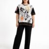 Elegant Abstract Floral Print Short Sleeve Blouse