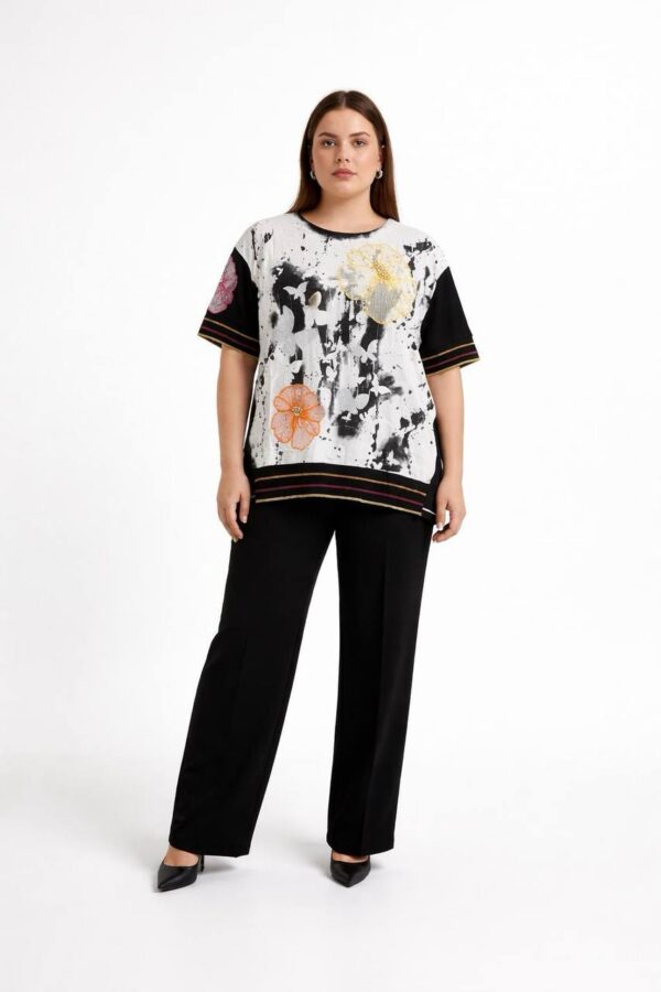 Elegant Abstract Floral Print Short Sleeve Blouse