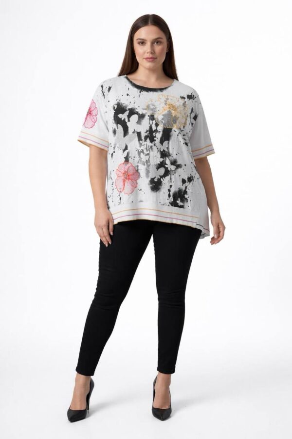 Elegant Abstract Floral Print Short Sleeve Blouse