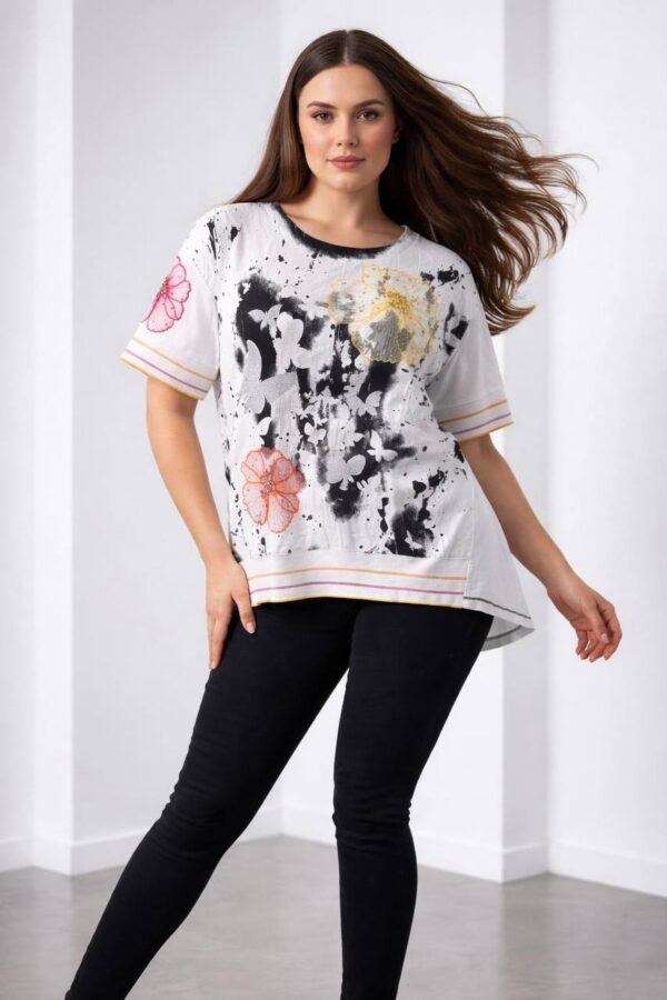 Elegant Abstract Floral Print Short Sleeve Blouse