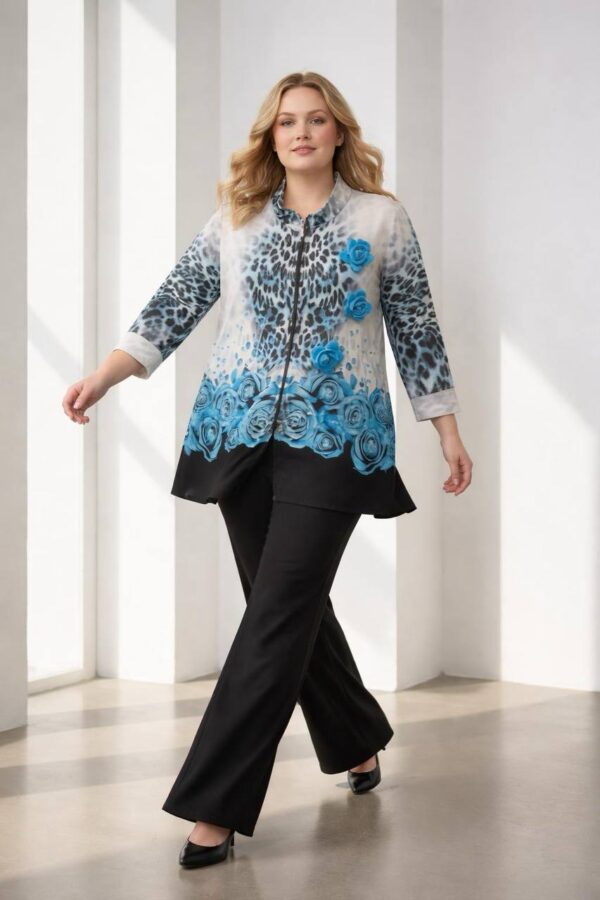 Elegant Leopard and Floral Print Two-Piece Set