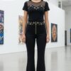 Chic Grommet Detail Two-Piece Set with Flared Pants
