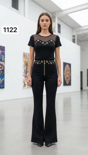 Chic Grommet Detail Two-Piece Set with Flared Pants