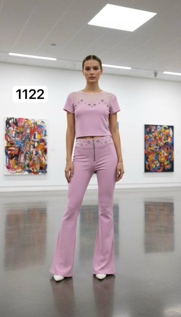 Chic Grommet Detail Two-Piece Set with Flared Pants