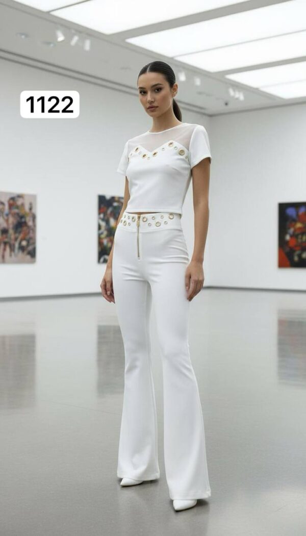 Chic Grommet Detail Two-Piece Set with Flared Pants