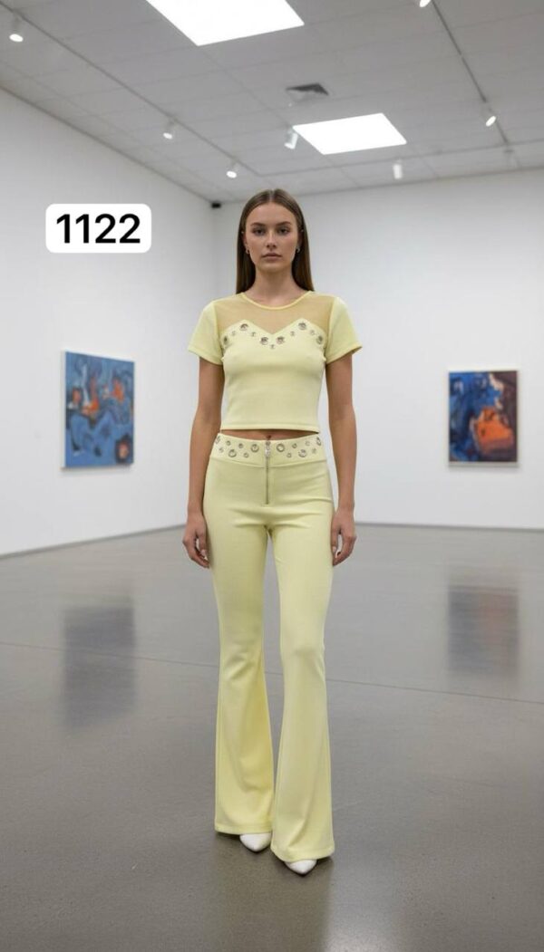 Chic Grommet Detail Two-Piece Set with Flared Pants