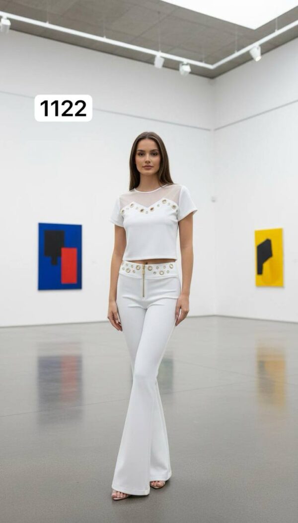 Chic Grommet Detail Two-Piece Set with Flared Pants