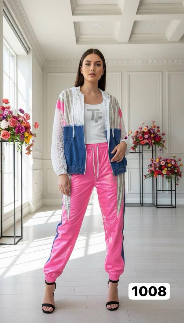 Women's Designer 3-Piece Metallic Jogger and Jacket Set