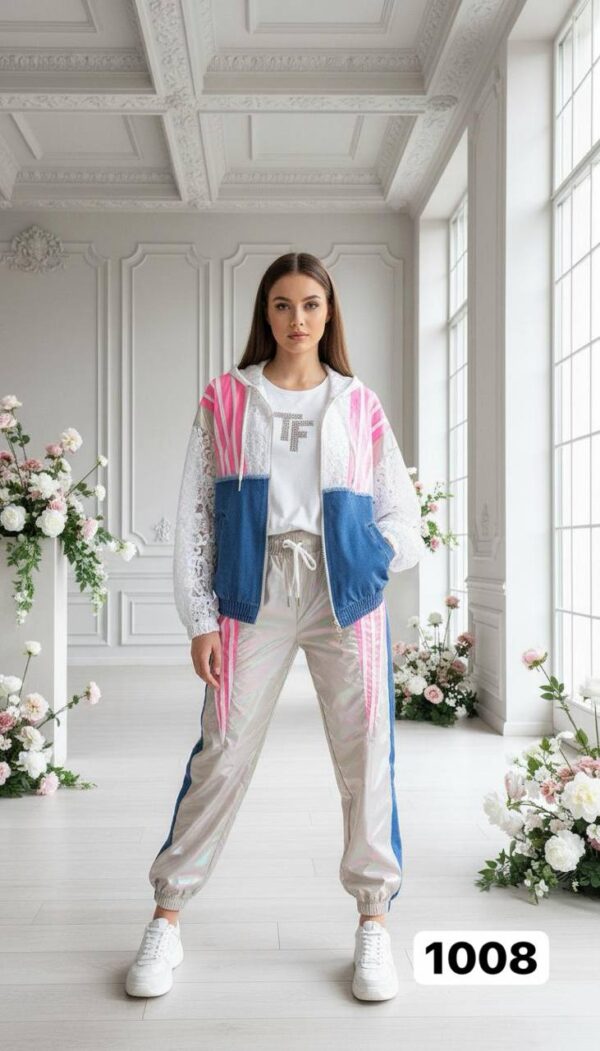 Women's Designer 3-Piece Metallic Jogger and Jacket Set
