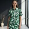 Women's Botanical Print Zip-Up Two-Piece Set