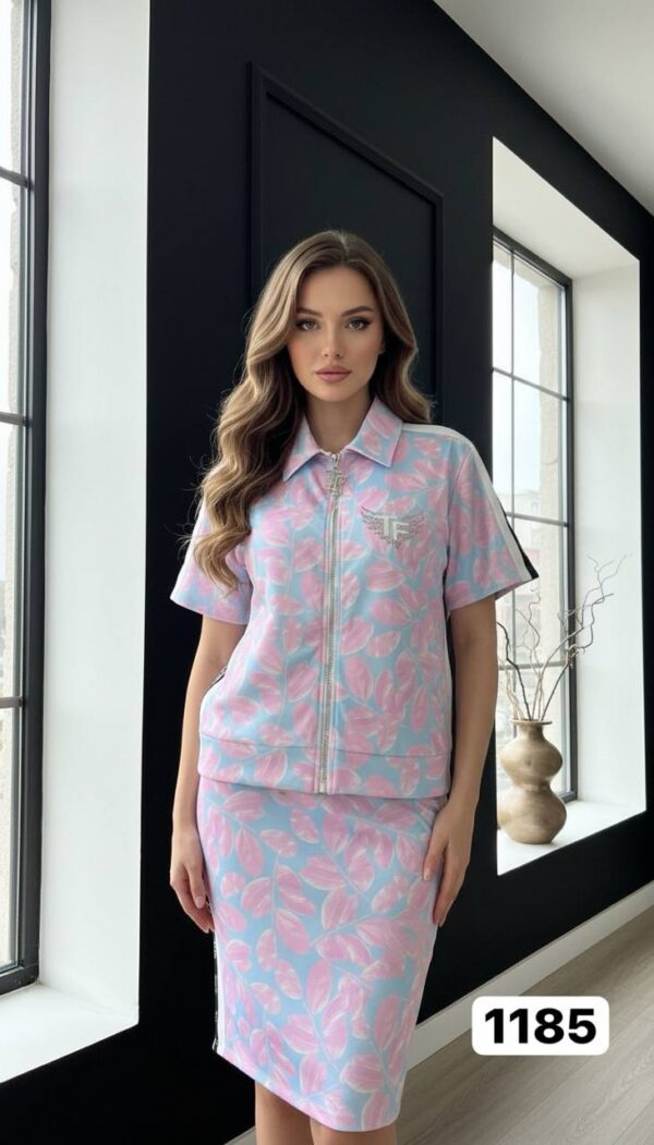 Women's Botanical Print Zip-Up Two-Piece Set