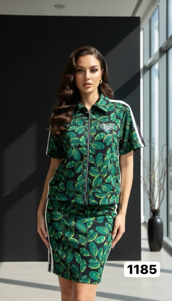 Women's Botanical Print Zip-Up Two-Piece Set
