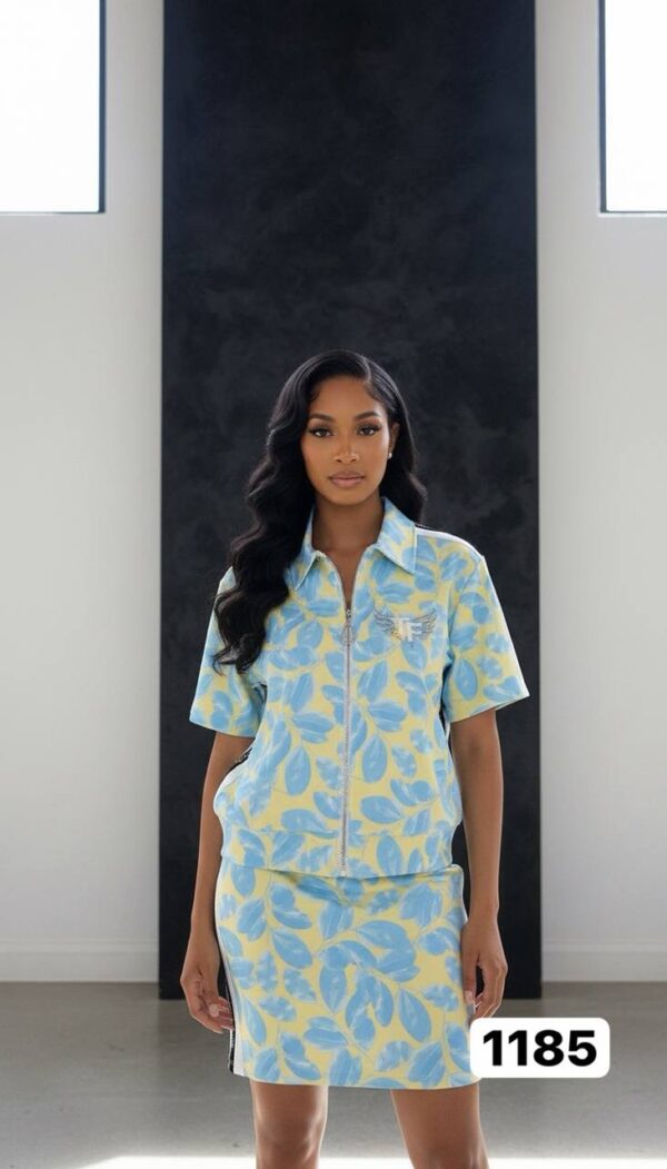 Women's Botanical Print Zip-Up Two-Piece Set