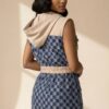 Premium Sleeveless Checkered Tunic Jacket with Hood