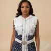 Premium Sleeveless Checkered Tunic Jacket with Hood