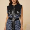 Premium Sleeveless Checkered Tunic Jacket with Hood