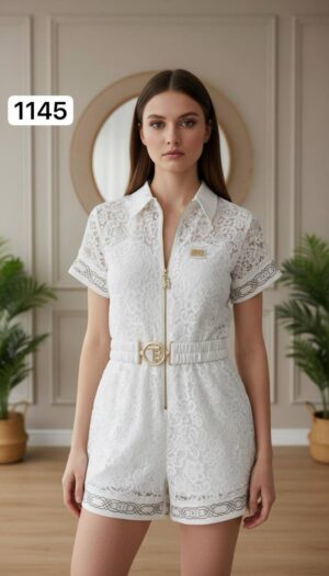 Elegant White Lace Zip-Front Mini Dress