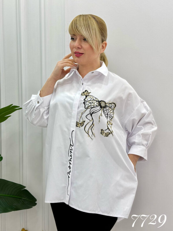 Elegant White Embroidered Oversized Shirt LAB7729